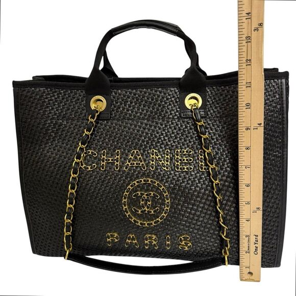 ON HOLD- Chanel Raffia Deauville Tote Bag w Gold Chain Detail - Picture 9 of 13